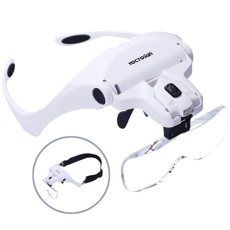 YOCTOSUN Head Mount Magnifier with 2 Led Professional Jeweler's Loupe Light Bracket and Headband are Interchangeable - Image 1